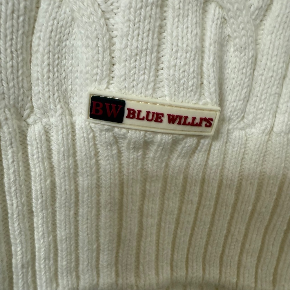 Blue Willi's Mens Cream Cable Knit Quarter Zip Sweater Size Large - Picture 4 of 11